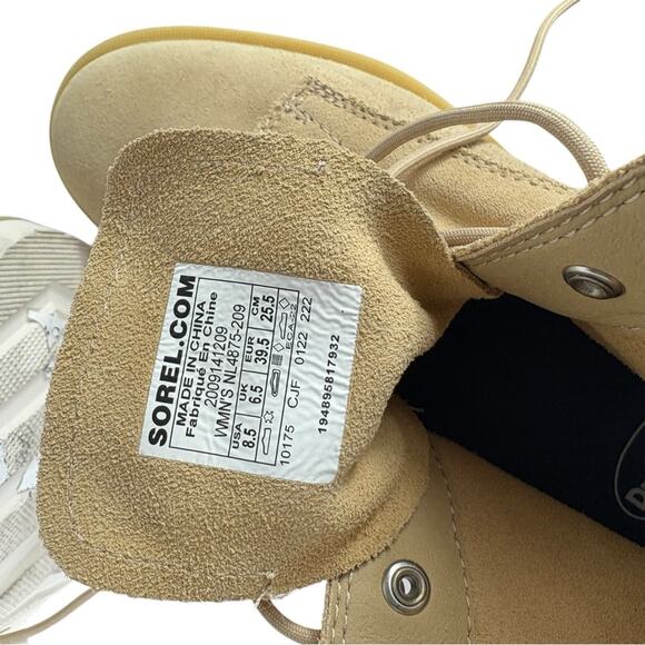 Sorel Hi-Line Ceramic/Chalk Suede Block Heel Lace Up Chunky Boot Size 8.5 - Picture 6 of 8